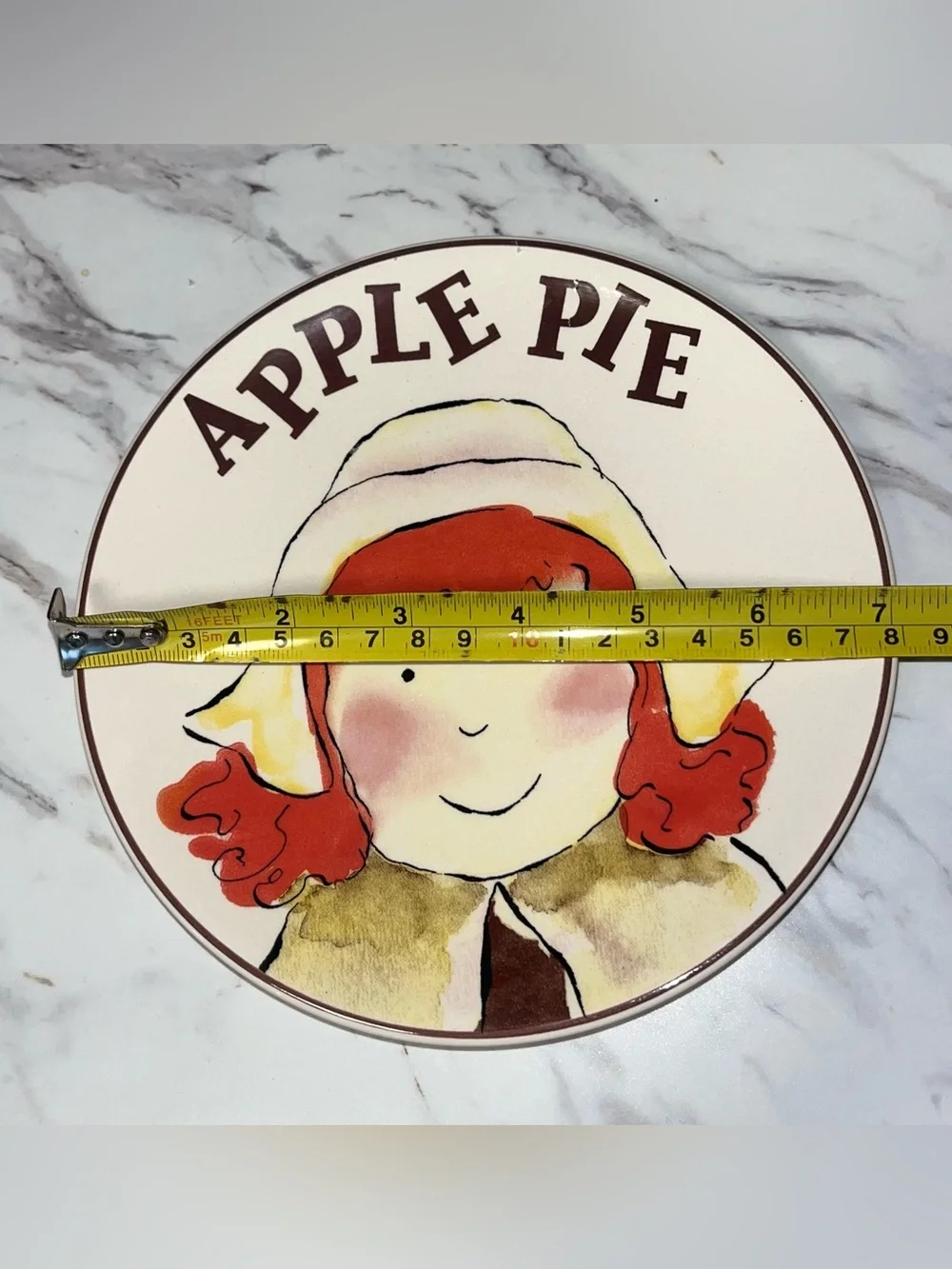 Rosanna Thanksgiving Apple Pie Decorative Round Plate with Red-Haired Girl